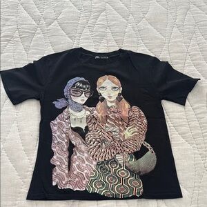 Zara Black Artistic Graphic Short Sleeve Tee